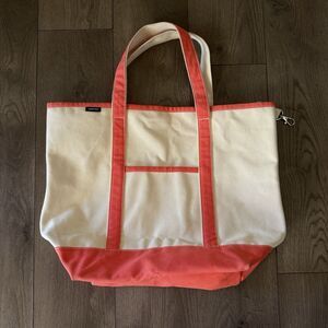 Lands' End Canvas Tote Travel Bag - 4 Inside Pockets Peach Boat, Beach Bag 21x17
